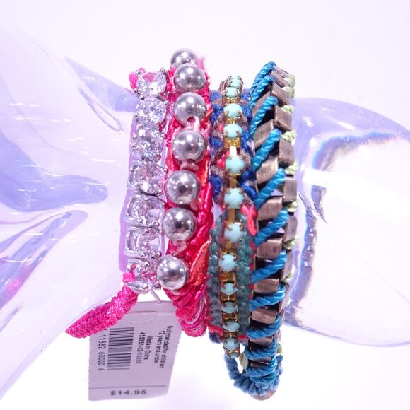 J.Crew AEO Gap Women's Rainbow Braided Crystal Stone Bracelet Set of 4 NWT 125 - Picture 1 of 9